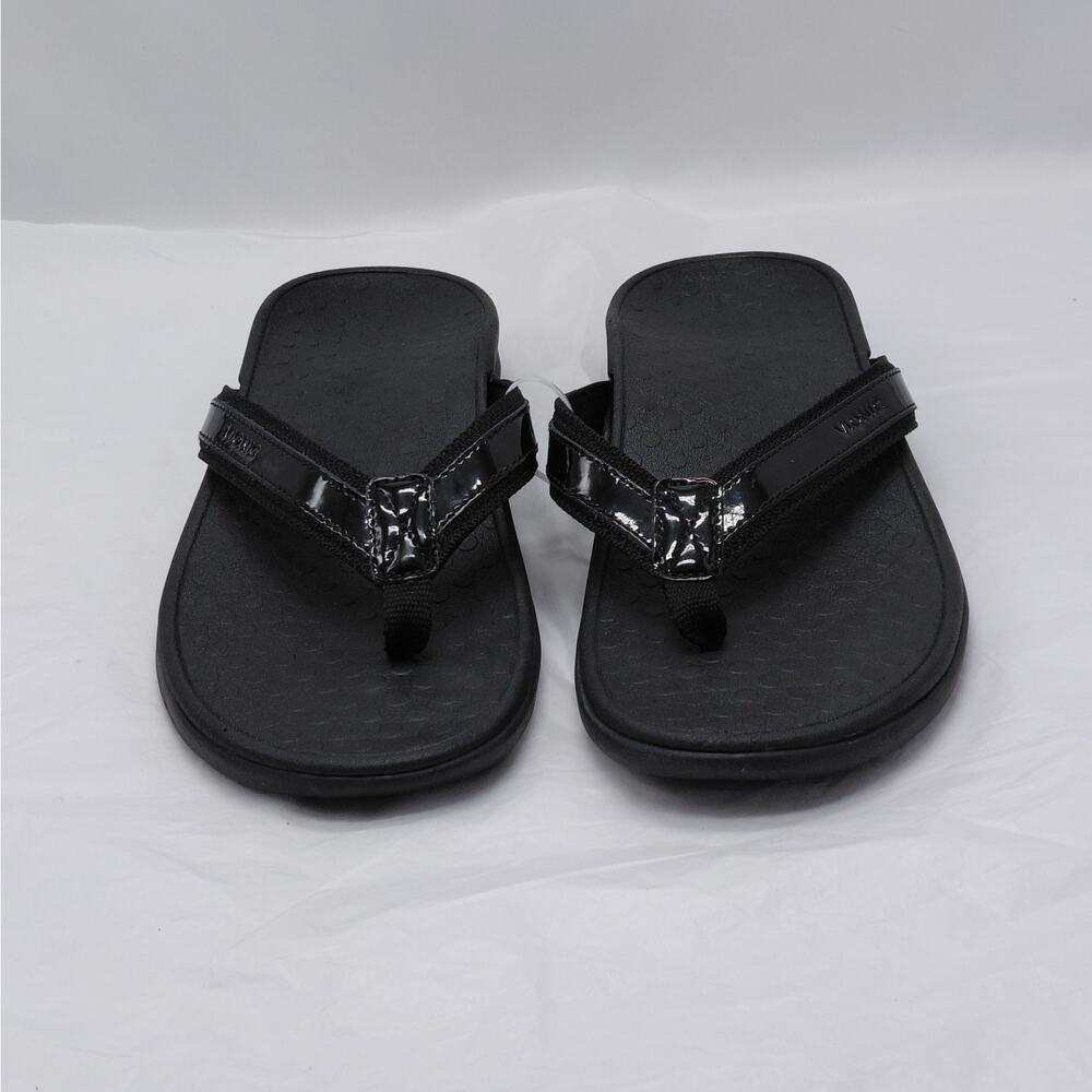 Vionic Womens Flip Flop Thong Sandals Size 7 Black Patent Comfort Vacation Shoes - Picture 2 of 10